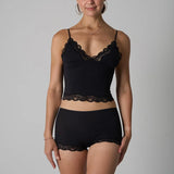 Pbong  Europe American Simple Pink Light Thin Lace Strap Tank Top Flat Corner Lace Underwear for Women Comfortable Stretchy Short Sets