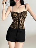Streetwear Y2k Leopard Camis Women Harajuku Mall Goth Cyber Punk Hollow Out Bandage Crop Tank Top Emo Alt Rave Outfits