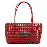 Pbong  Women's Woven Plastic Small Tote Bag Drawstring Liner Casual Summer Aesthetic Beach Shopping Daily Shoulder Bag