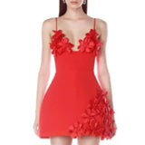 Pbong  High Quality Red Short Dresses Thin Suspenders Appliques Sleevless V-neck Vestidos Para Bodas Mujer Invitada Party