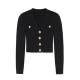 Gold Button Front Knit Cardigan Women Long Sleeve Crop Sweater Jacket Fitted Top Teen-girl Fall Winter Vintage 90s Outfit