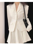 White Casual Blazer Mini Skirt 2 Piece Set Women Korean Fashion Single Breasted Jacket Pleated Dress Elegant Office Lady Suits
