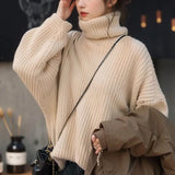 Oversized Turtleneck Sweater Women Loose Plain Rolled Neck Jumper Knit Pullovers Loose Soft Knitwear Autumn Winter Outfit