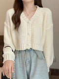 Sexy Cropped Sweet Cardigan Women V Neck Vintage Slim Long Sleeve Knitted Sweaters Korean Causal Simple Solid Lady Fall Tops New