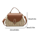 Pbong  Straw Beach Bag PU Leather Clutch Purse Flap Crossbody Bag Handmade Top Handle Purse for Women
