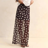 Pbong  Women Polka Dots Skirts Elegant Fashion High Rise Elastic Waist Semi See Through Flowy Long Skirt Y2K Streetwear