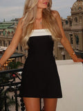 Pbong  Women's Black and White Strapless Mini Dress for Party Night Out Casual Wear