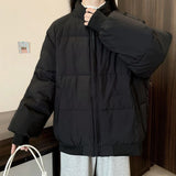 Preppy Style Sweet Pink Parkas Women Vintage Long Sleeve Winter Thick Warm Cotton Jacket Casual Stand Collar Loose Outwear