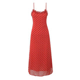 Pbong  New Women Polka Dot Red Sexy Long Dreses Ruffle O Neck A-line Midi Summer Party Dressess Holiday Robe