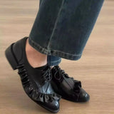Pbong  Fashion Lace-up Genuine Leather Women Pumps Shoes Woman Mid Heels Loafers Shoes Round Toe Summer Casual Party Ladies 35-40