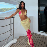 Sexy Yellow Floral 3 Pieces Bikinis Sexy Women Swimsuit Female Swimwear Bikini Set Bathing Suit Swimming Suits Beachwear Biquini