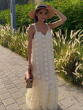 Women Elegant 3d Flower Backless Dress Fashion Sleeveless Loose Hem Long Dresses 2025 New Casual Vocation Beach Party Robes