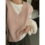 Women's Sweater Vest Sleeveless V-Neck Pullover Knitted Vest Top French Effortless Chic Knitwear Autumn Winter