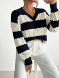 Autumn and winter new V-neck twisted flower pullover sweater for women's clothing