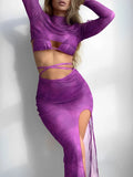 Halter String 4 Piece Vent Long Skirt Bikini Swimsuit Women Swimwear Female Bather Bathing Swimming Swim Suit Beachwear