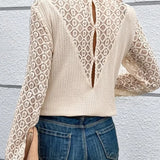 Pbong  T-shirt Autumn new solid color design sense lace stitching fashion personality long sleeve round neck casual