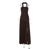 Slit Backless Ribbon Dress Women's Elegant Strapless Bodycon Maxi Dress Female Sexy Solid Vacation Party Dress Summer New