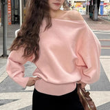 Pbong  Loose Casual Autumn Outwear Pull Batwing Long Sleeve Knitted Pullover Women 380g Thick Off Shoulder Top Korean Fashion Sweater