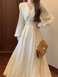 Elegant and Chic Midi Party Dress for Women Long Sleeve Solid Fashion New Evening Prom Vestidos Female Autumn Clothes