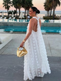 Women Sexy Backless Deep V-neck Halter Dress Fashion 3d Flower Patchwork Loose Robes New Female Vocation Party Dresses