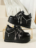 Pbong  10cm Pu Women Shoes Platform Wedge New Fashion Chunky Sneakers Casual Spring Autumn Chain Pumps Vulcanized Black