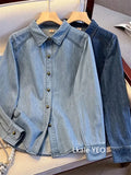 Women's Denim Shirt 2025 Spring Summer Loose Comfortable Ladies Cowboy Tops Blue Retro Be All-match Lady Elegant Blouse