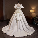 Pbong  White Satin Evening Dress Women's Ball Elegant Long Tail Wedding Lightweight Wedding Dress Luxury Vintage Summer Gown