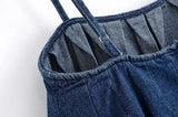 Casual All-match Sleeveless Denim Camisole New Navy Blue Zipper Loose Pleated Tank Top Adjustable Strap Summer Woman Vest
