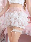 Pbong  Kawaii Women's Cute Fashion Multi-Layer Ruffle Skirt Pants, Suitable For Gatherings, Birthdays And Occasions