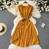 Pbong  Women Dress Y2K Sleeveless Polka Dot Print Pleated Dress with Belt Summer Fashion Lady Streetwear Outfits Vestidos
