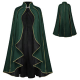 Medieval Women Delux Queen Velvet Gothic Cloak Green Vampire Pirate Halloween Carnival Wizard Witch Cosplay Costume Men Women
