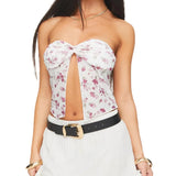 y2k Tube Tops Women Summer Clothes Flower Print Off Shoulder Strapless Front Slit Bandeau 2000s Clothing Streetwear