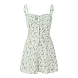 Pbong  Women's Elegant Flower Print Low Cut Tie-Up Sleeveless Cami Bodycon Corset Short Dress Summer Backless Party Clubwear