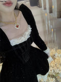 Vintage Sweet Lace Patchwork Princess Dresses Women's French Elegant Birthday Evening Party Slim Vestidos Ladies Spring Y2k Robe