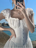 Fashion New Women Elegant White Dress Off Shoulder A-Line Party Prom Dresses Female Solid Chic Birthday Clothes