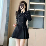 Autumn Winter New Fashion Tailored Collar Long Sleeve Solid Color Women's Clothing Korean Pleated Sweet Trend Simplicity Dresses