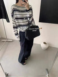 Off Shoulder Striped Knit Top for Women Long Sleeve Off-the-Shoulder Pullovers Jummper Ladies Fall Winter Korean Fashion Outfit