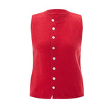 Pbong  Women Sweater Vest Elegant Front Button Round Neck Cardigan Crop Tops Chic Fashion Tank Tops Casual Streetwear