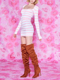 New Kawaii U Neck Long Sleeve Slim Fit Dress Y2k Aesthetic Constrast Color Striped Euramerican Popular Short Dress Punk Clothes