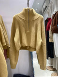 Women's Loose Knitted Pullovers Half Zipper Autumn and Winter Turtleneck Sweaters Casual Comfortable Full Sleeve Top