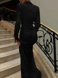 Pbong   Sexy V-neck High Slit Button Women Maxi Dress Black Long Sleeve Evening Dress Female Winter Slim Elegant Party Dress