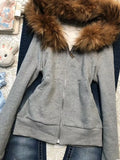 Lunivop  Women's Retro Fur Collar Hoodie Women Clothing Design Autumn and Winter Short Fit Slim Fit and Slimming Jacket Hooded Sweatshirt