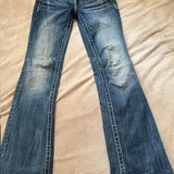 Pbong  Retro American Washed Low Waist Bell Bottom Jeans Women's Y2K Millennium Sexy Lace Trimmed Floor Length Pants