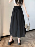 Pbong  Y2K Women Cargo Long Skirts Vintage Loose High Waist Streetwear Skirt Retro Casual American Shirring Solid A Line Skirt New