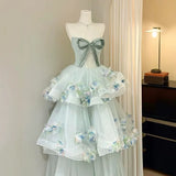 French Forest Style Strapless Long Evening Gown with High-end Feel, Birthday Coming of Age Gift Princess Dress Customization