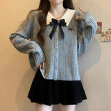 Coquette Cardigan Sweater Woman Kawaii Bow Hollow Out Knitted Tops Korean Fashion Sweet Preppy Cute Aesthetic Solid