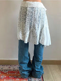 Pbong  Bandage Irregular Lace Skirts Vintage Women Streetwear Hollow Out Trendy Fairy Faldas Harajuku Grunge Casual Skirt Y2k Aesthetic