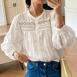 Elegant Pretty  Blouses Shirts Women Tops Floral Whole Piece Embroidery Long Sleeve O Neck Boho 100% Cotton Blouse Shirt Autumn