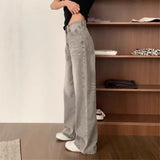 Pbong  High Waist Wide Leg Jeans Women's Vintage Spring Autumn Slimming Straight Floor-Length Pants American Style Loose Fit