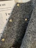 Vintage Faux Woolen Coat Women Warm Winter Thick Long Sleeve Gray Cotton Jacket Female Retro O Neck Pockets Casual Tops New